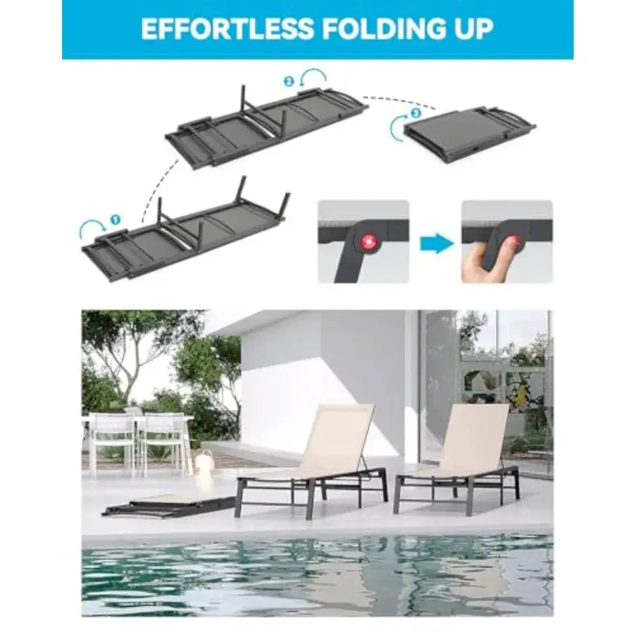 Aluminum Chaise Lounge Chair Outdoor, Foldable Patio Lounge Chair Assemble-Free, Pool Lounge Chairs with 5 Adjustable Backrest, from PriceLows™