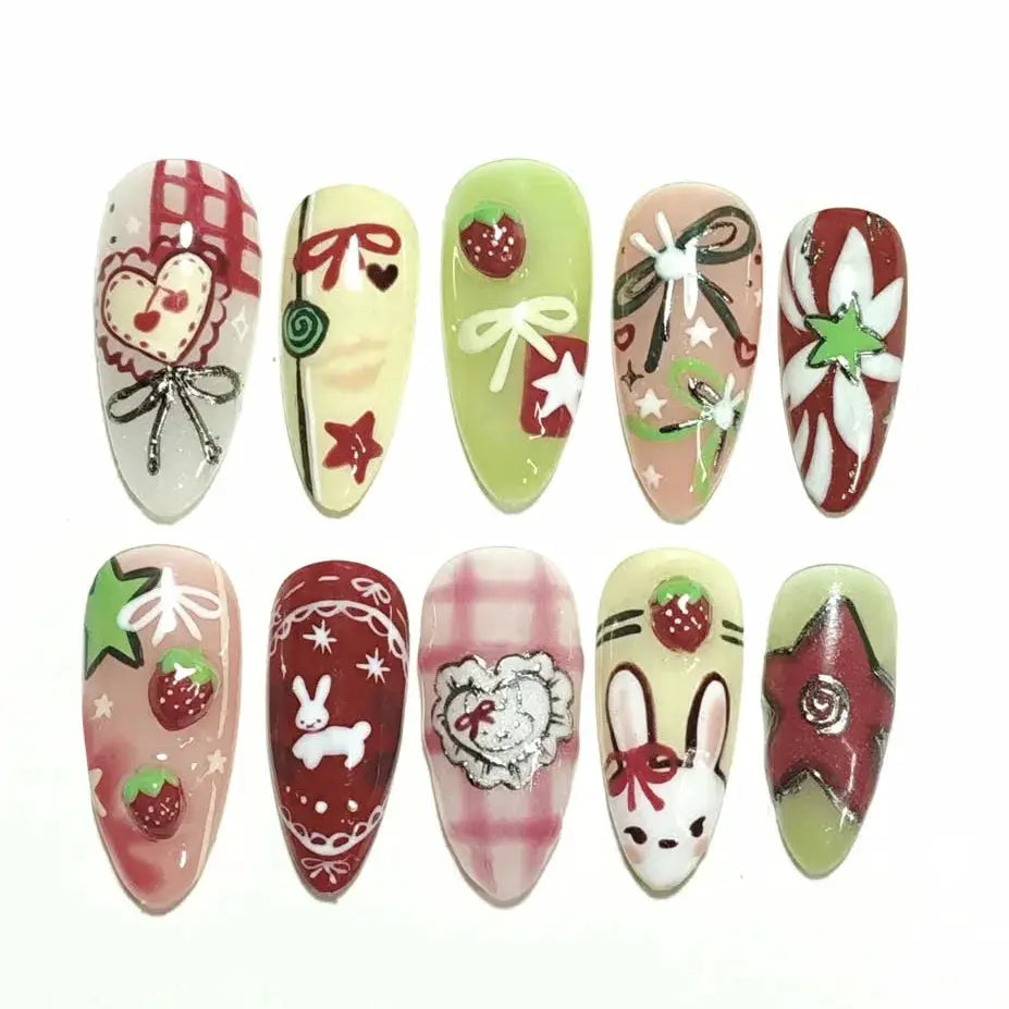 Press On Nails | Wine Red Blush | Flower Print | 24 Piece Set