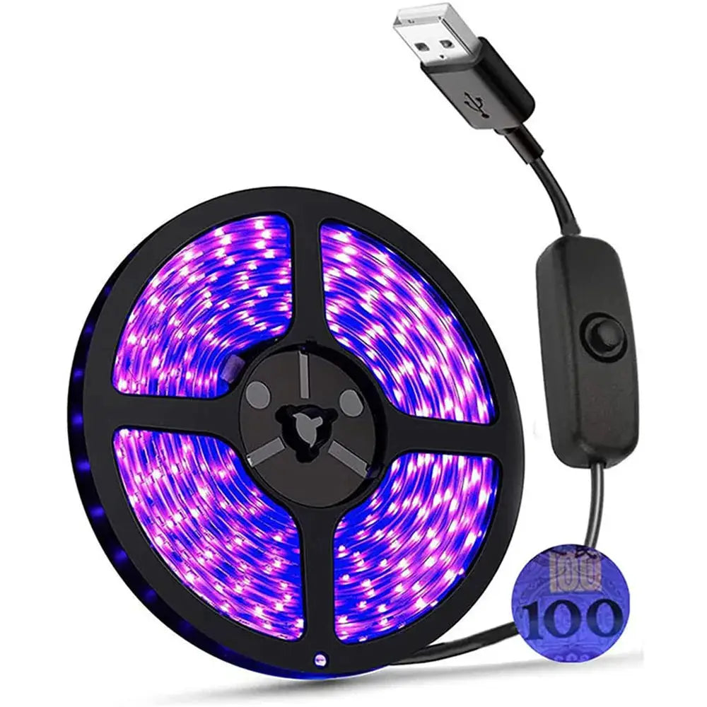 UV Led Strip light 5V UVA Light 395-405nm SMD2835 Ultraviolet Ray LED Diode Ribbon Purple Tape Lamp USB With Switch 60LEDs/m from PriceLows™