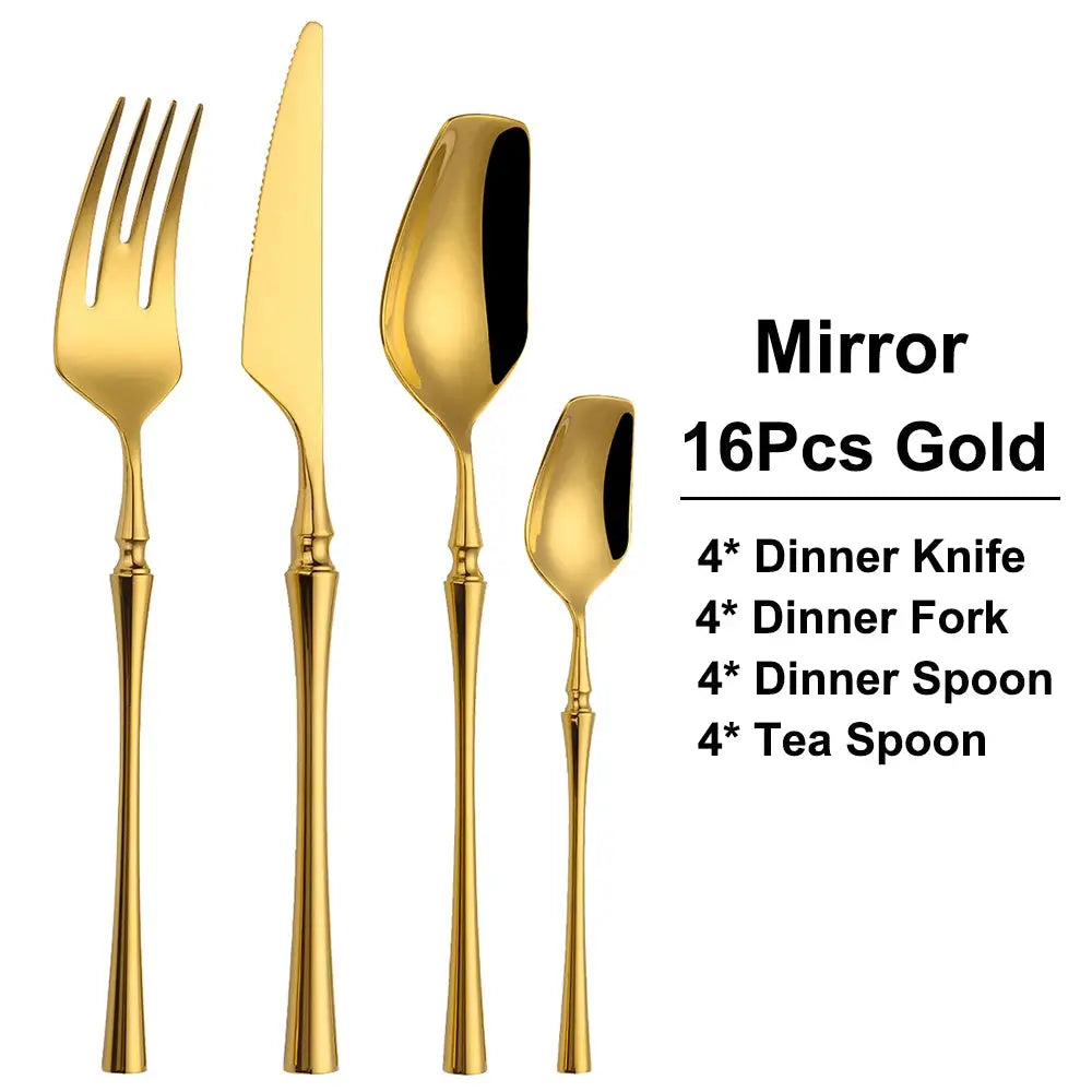 6/16/24Pcs Gold Tableware Stainless Steel 304 Cutlery Matte Dinner Set Western Knife Fork Spoon Mirror Elegant Flatware from PriceLows™