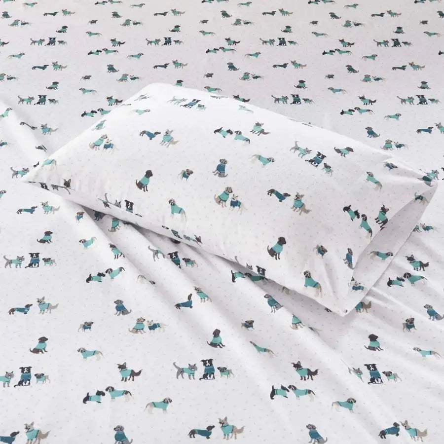 Cozy Soft 100 Cotton Flannel Print Animals Stars Cute Warm, Ultra Soft Cold Weather Sheet Set Bedding, Twin, Teal Dogs 3 Piece from PriceLows™