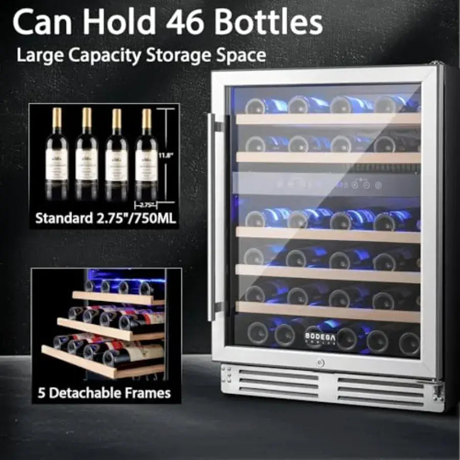 24 Inch Wine Cooler for Home/Kitchen/Office/Bar: 46-Bottle Dual Zone Fridge, Stainless Steel, Black, Built-in Compressor with A from PriceLows™