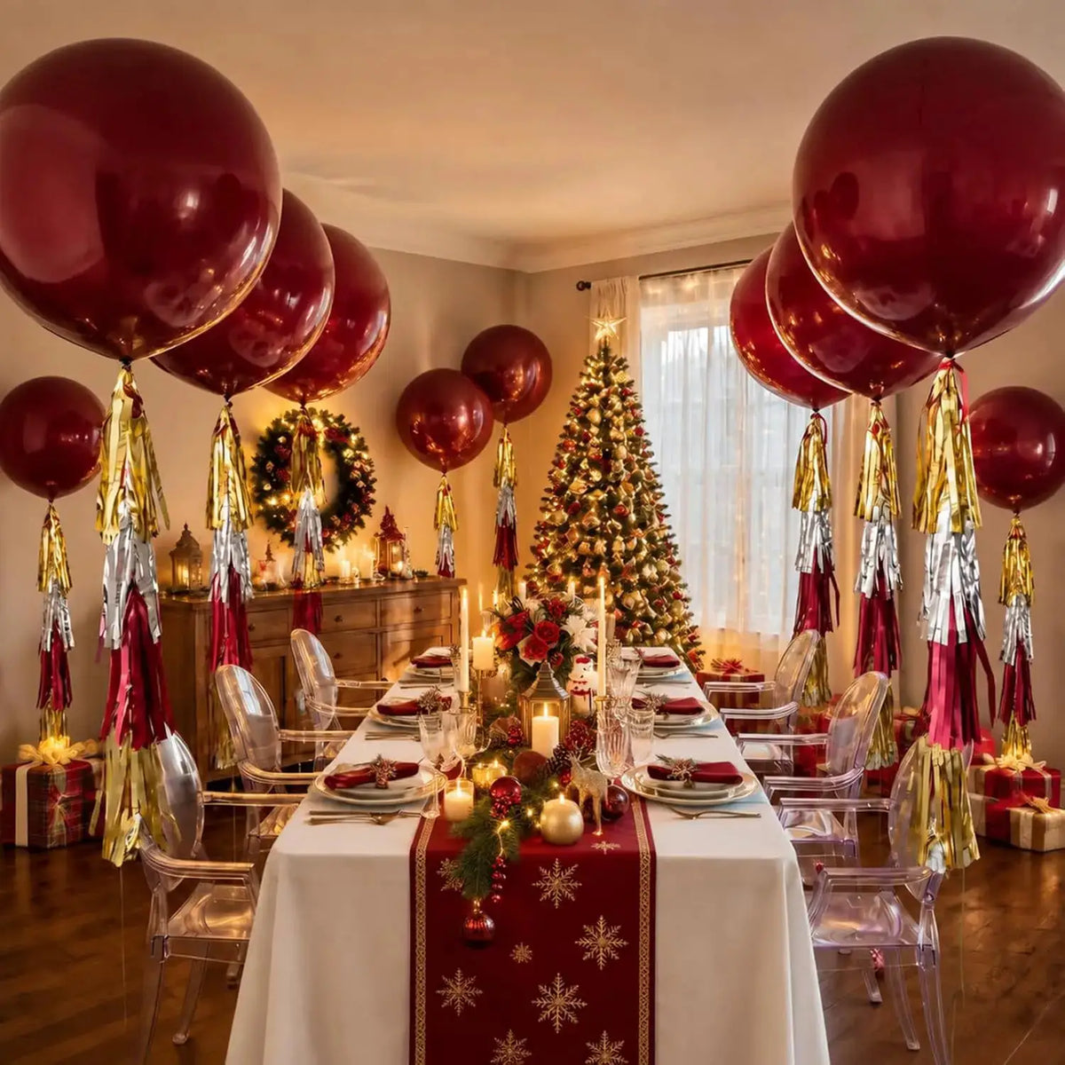 Christmas Giant Balloons | 36 Inch Latex | Tassel Tails | 6 Piece Set