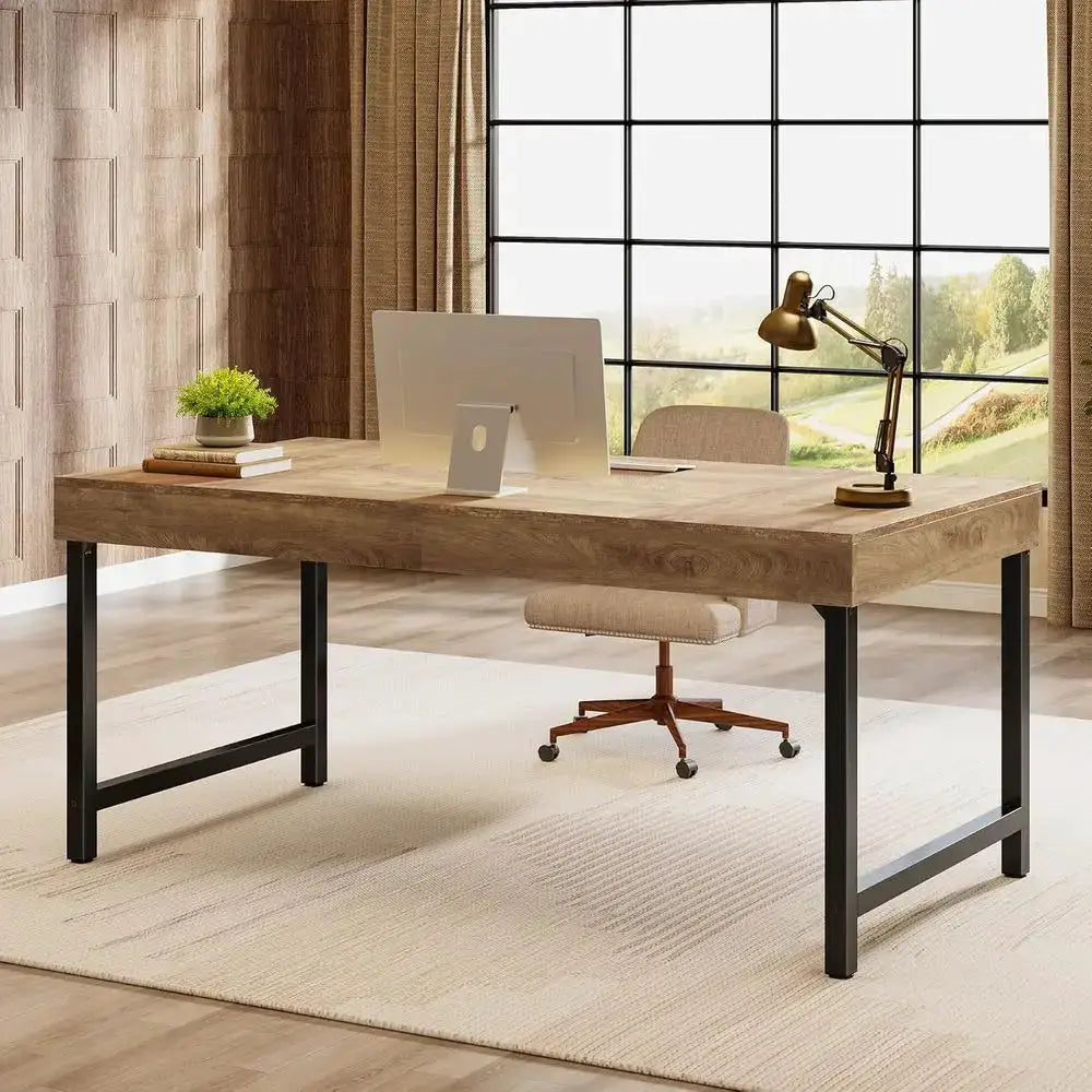Rustic 55 Industrial-Style Laptop Desk for Home Office, Sturdy Metal Leg Desk, Compact Business Workstation, Small Conference Ta from PriceLows™