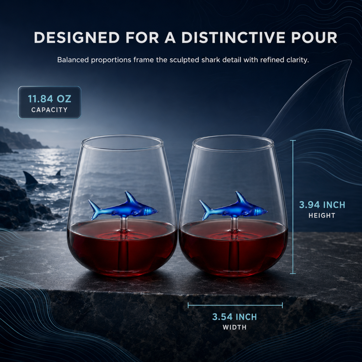 Shark Wine Glasses Stemless Set Lead Free Value