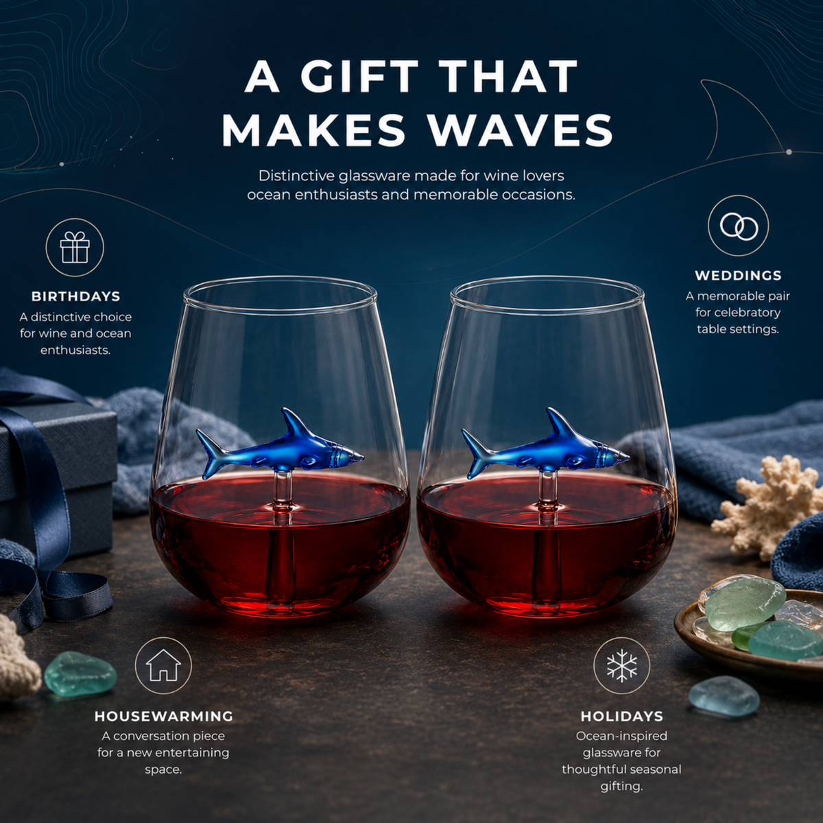 Shark Wine Glasses Stemless Set Lead Free Value