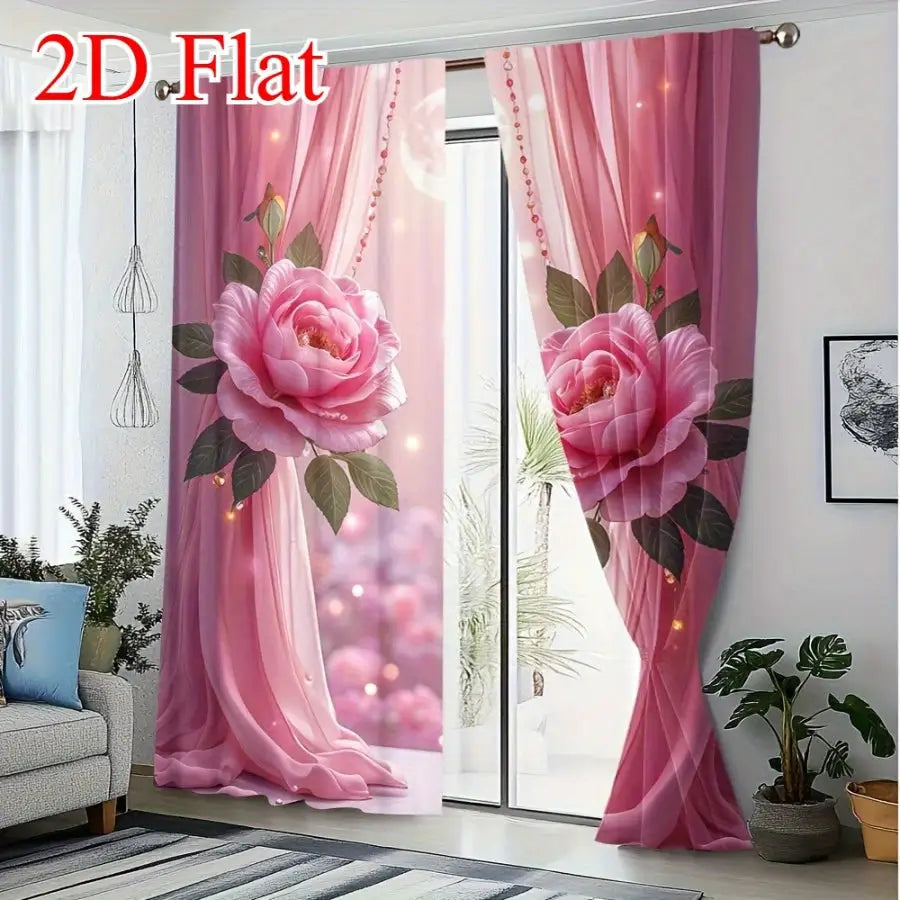 Sheer Curtains | Pink Rose Floral Gauze | PriceLows™