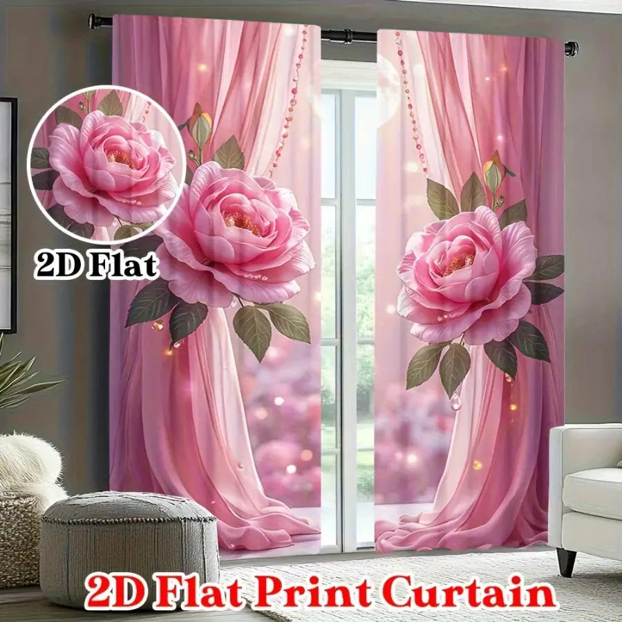 Sheer Curtains | Pink Rose Floral Gauze | PriceLows™