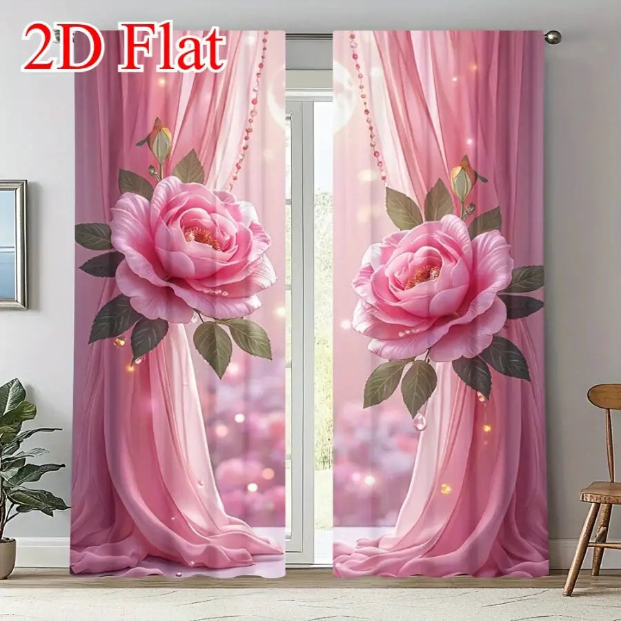 Sheer Curtains | Pink Rose Floral Gauze | PriceLows™