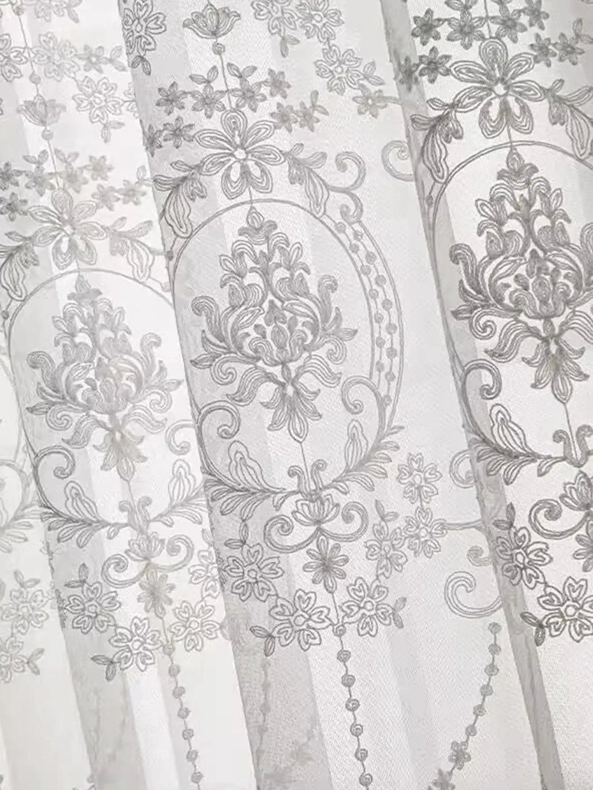 Sheer Curtains White Embroidered Floral Voile Drapes for Living room, Bedroom from PriceLows™