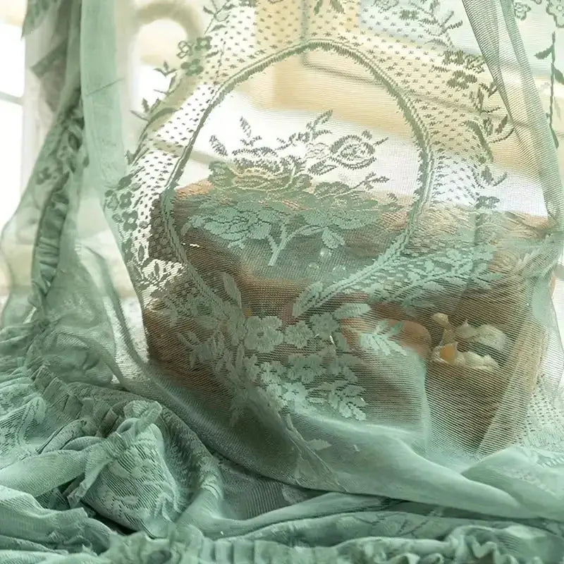 Sheer Tulle Curtains | Green Ruffled Lace | PriceLows™