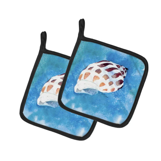 Pot Holder Set of 2 | Heat Resistant Quilted Hot Pads | 7.5 x 7.5 Inch | Shells (Style 2)
