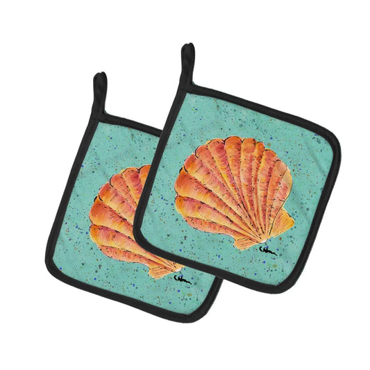 Pot Holder Set of 2 | Heat Resistant Quilted Hot Pads | 7.5 x 7.5 Inch | Shells (Style 3)