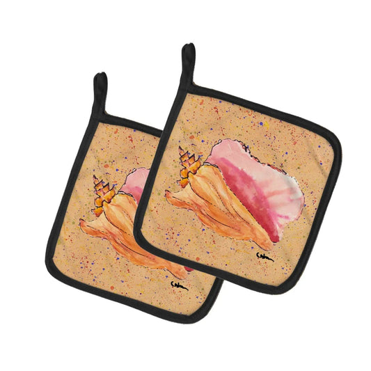Pot Holder Set of 2 | Heat Resistant Quilted Hot Pads | 7.5 x 7.5 Inch | Shells (Style 4)