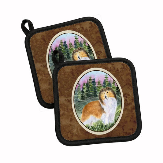 Pot Holder Set of 2 | Heat Resistant Quilted Hot Pads | 7.5 x 7.5 Inch | Sheltie (Style 9)
