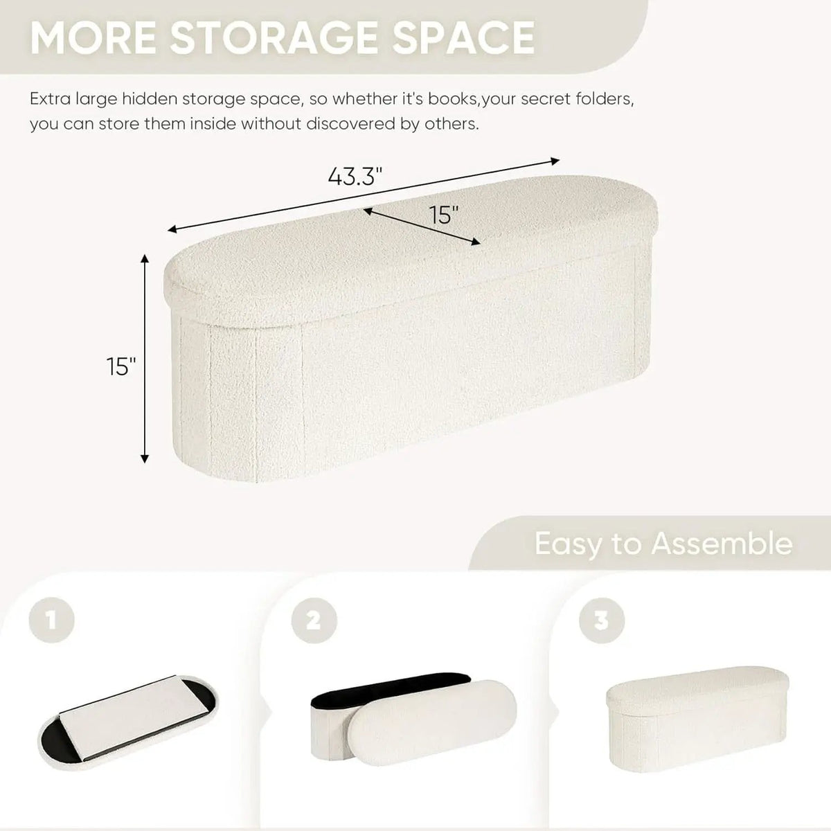 Sherpa Lined Folding Storage Ottoman 43.3 Inch White from PriceLows™