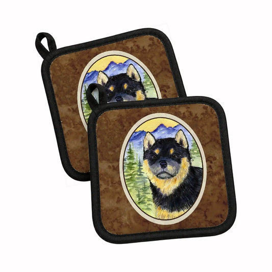 Pot Holder Set of 2 | Heat Resistant Quilted Hot Pads | 7.5 x 7.5 Inch | Shiba Inu (Style 8)