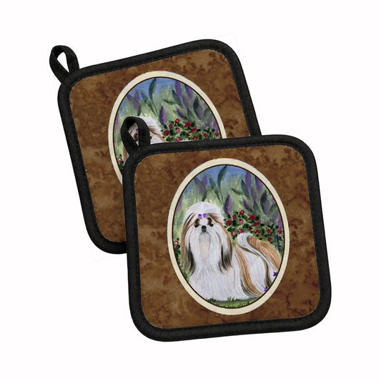 Pot Holder Set of 2 | Heat Resistant Quilted Hot Pads | 7.5 x 7.5 Inch | Shih Tzu (Style 4)