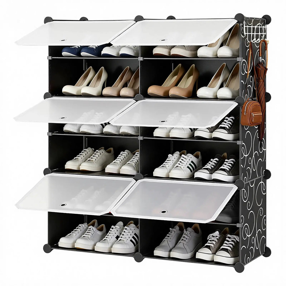 JHK 6-Tier Plastic Stackable Shoe Storage Cabinet with Door Multilayer Shoe Shelves Organize for Space Saving Cabinet Home from PriceLows™