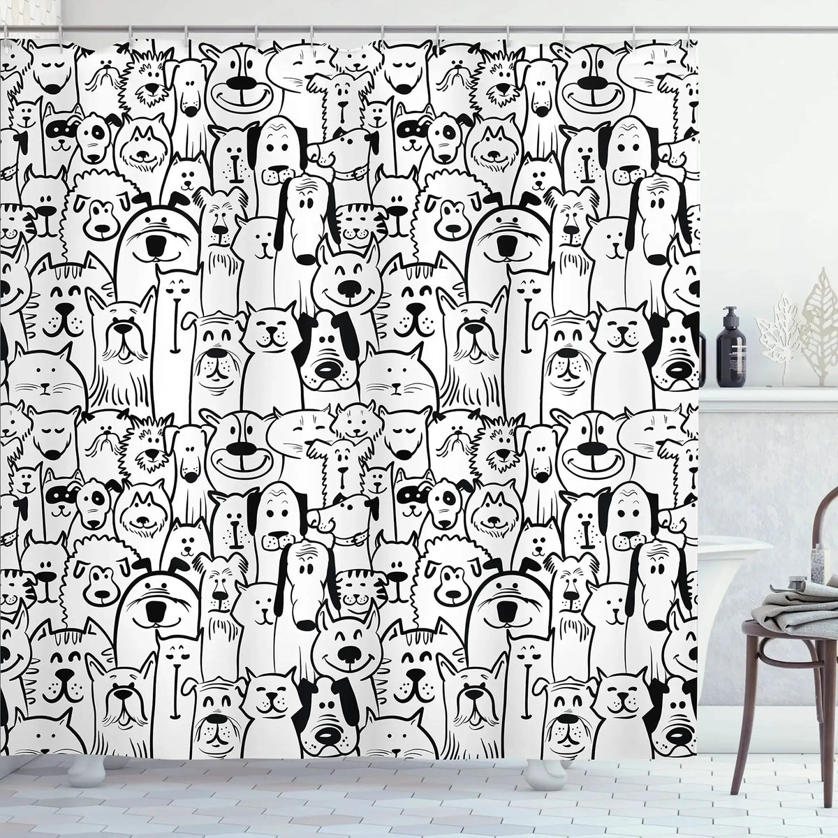 Raining Cats and Dogs Shower Curtain Funny Cartoon Cute Animal Hilarious Pets Playing Water Polyester Waterproof Bathroom Panels from PriceLows™