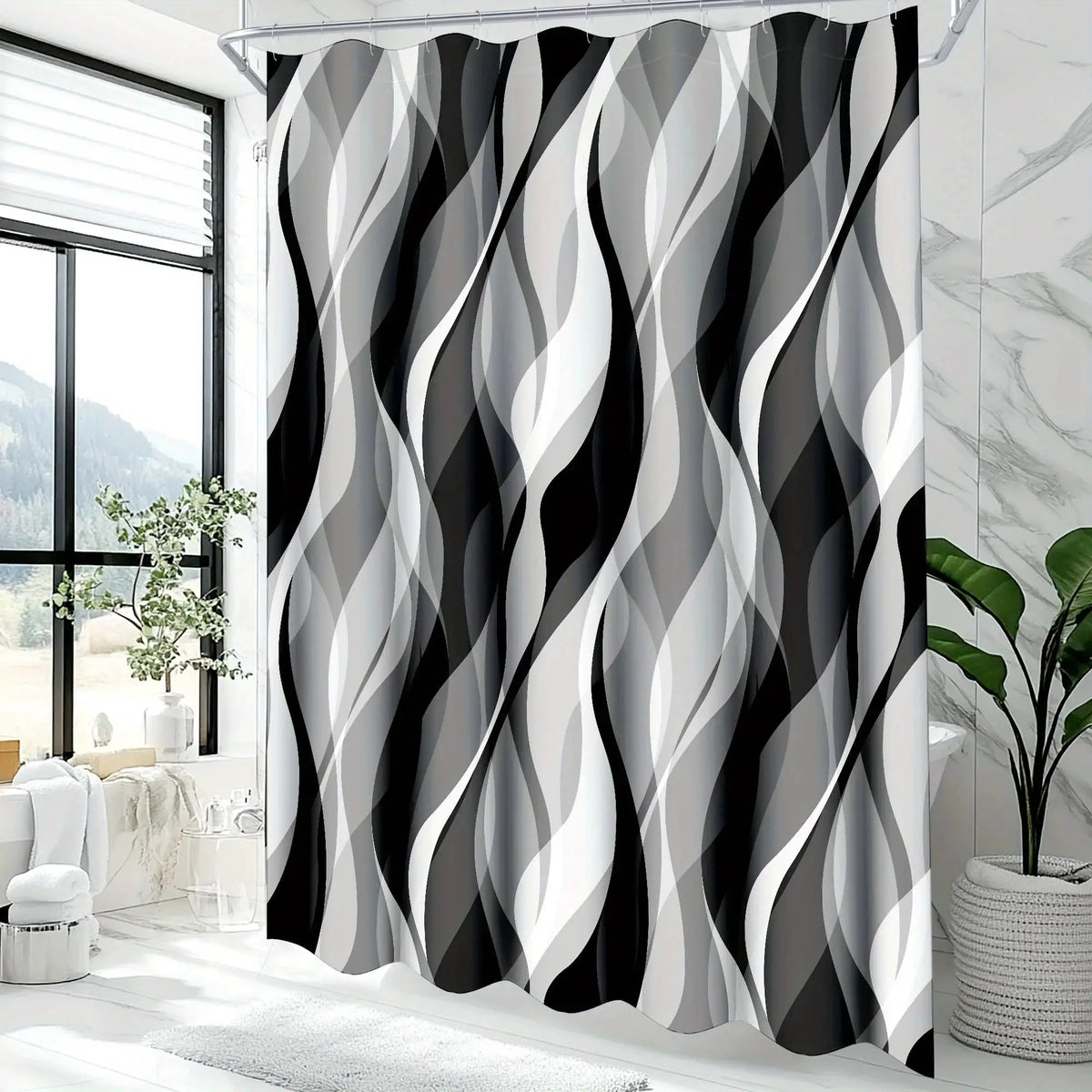 Universal Fit Shower Curtain With Hooks Set For Bathroom Decor And Water Control from PriceLows™