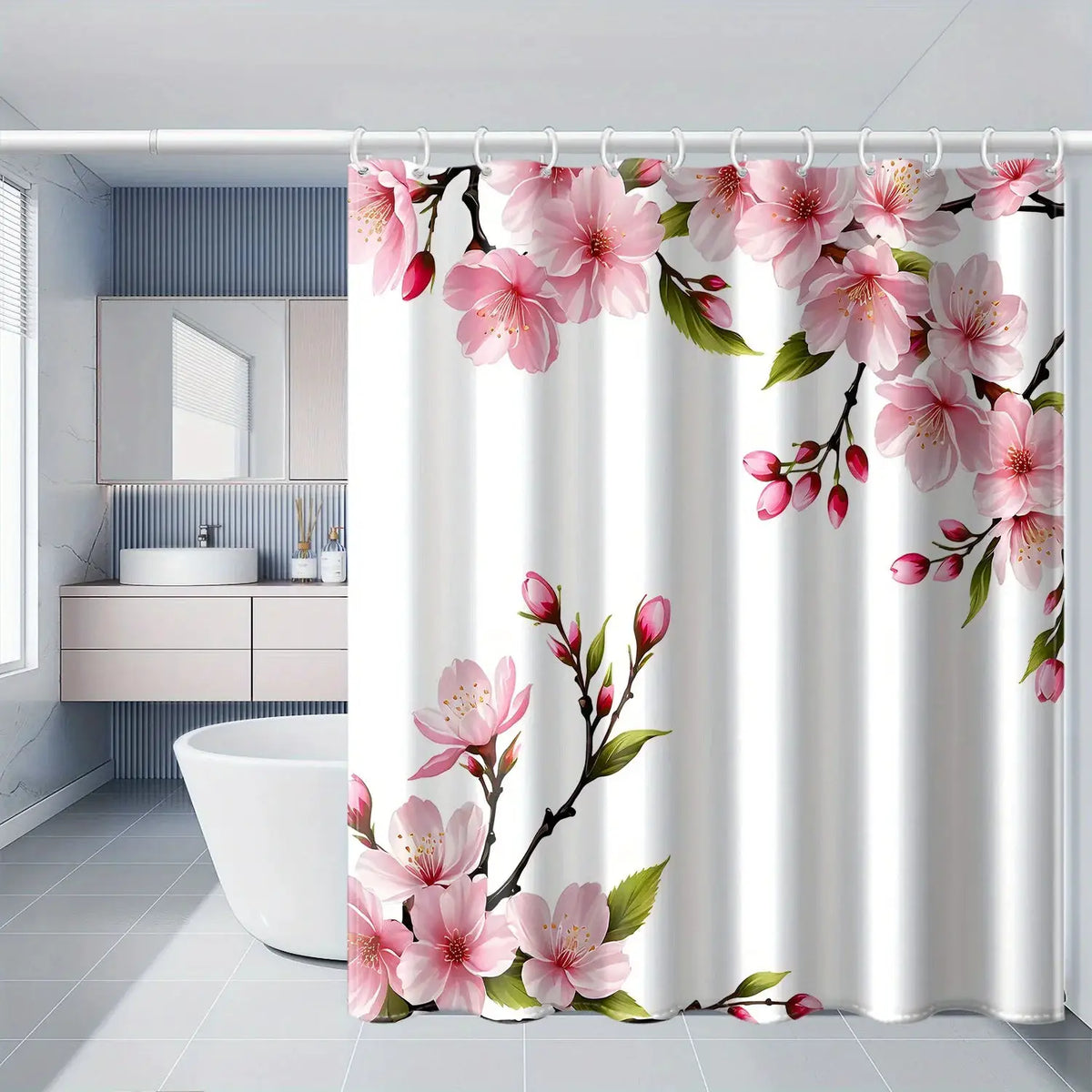 Universal Fit Shower Curtain With Hooks Set For Bathroom Decor And Water Control from PriceLows™