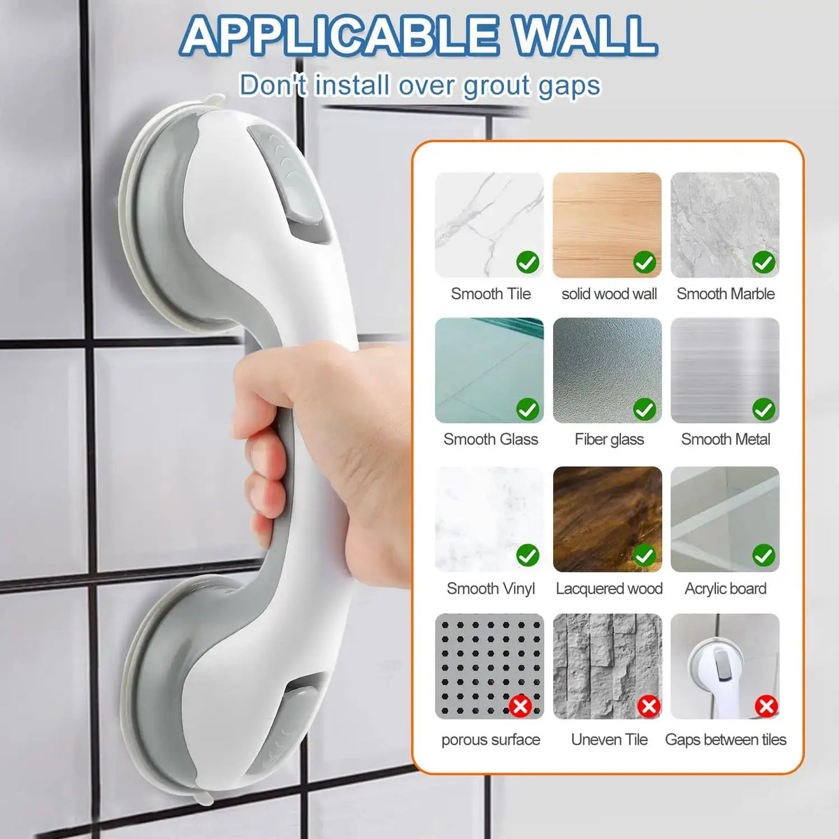 Shower Grab Bar | Suction Cup Grip | Plastic | One Size from PriceLows™