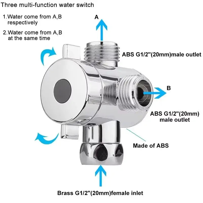 Shower Head Diverter Valve | Brass Construction | G1/2 Inch Connector | 3 Mode from PriceLows™