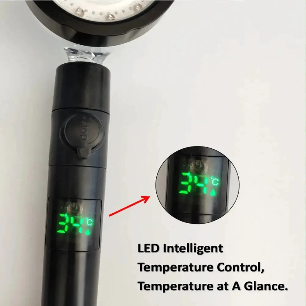 New 3/7 Colors Digital Temperature Display LED Shower Head High Pressure Shower Turbo Bathroom Hand Hose Set Showerhead Nozzle from PriceLows™