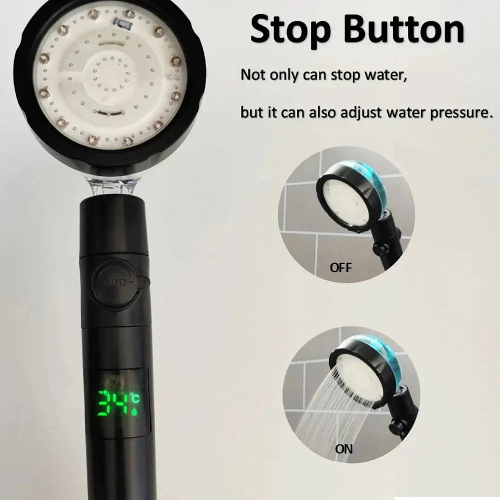 New 3/7 Colors Digital Temperature Display LED Shower Head High Pressure Shower Turbo Bathroom Hand Hose Set Showerhead Nozzle from PriceLows™