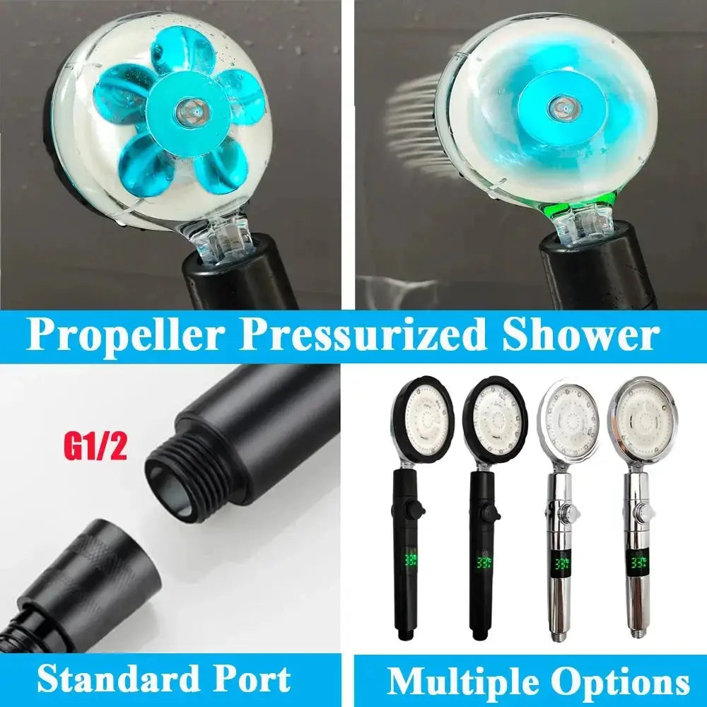 New 3/7 Colors Digital Temperature Display LED Shower Head High Pressure Shower Turbo Bathroom Hand Hose Set Showerhead Nozzle from PriceLows™