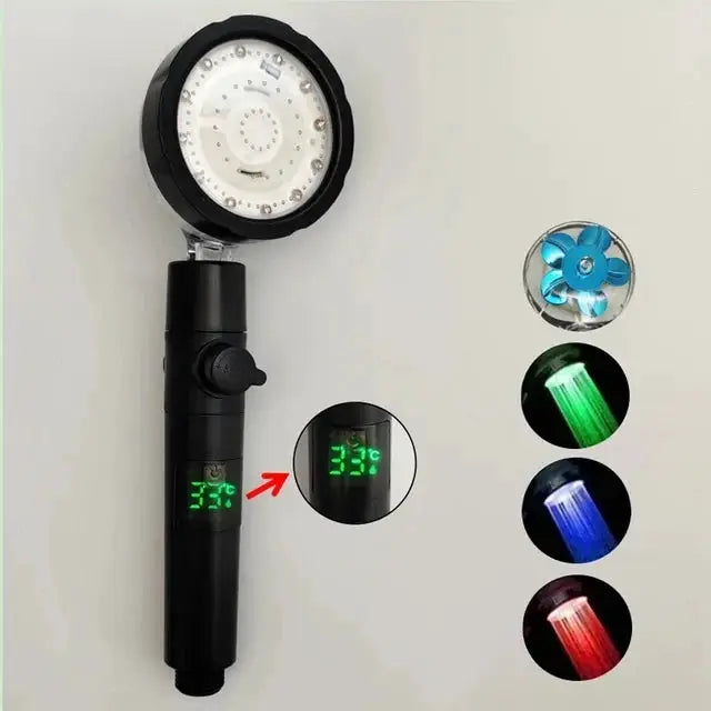New 3/7 Colors Digital Temperature Display LED Shower Head High Pressure Shower Turbo Bathroom Hand Hose Set Showerhead Nozzle from PriceLows™