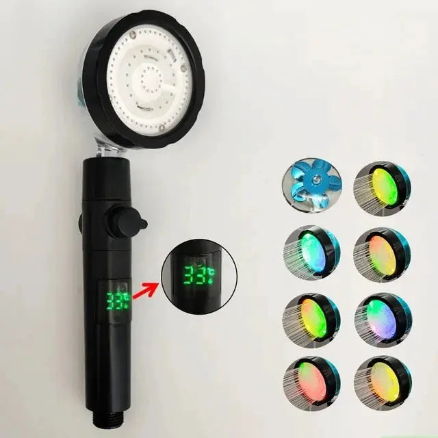 New 3/7 Colors Digital Temperature Display LED Shower Head High Pressure Shower Turbo Bathroom Hand Hose Set Showerhead Nozzle from PriceLows™