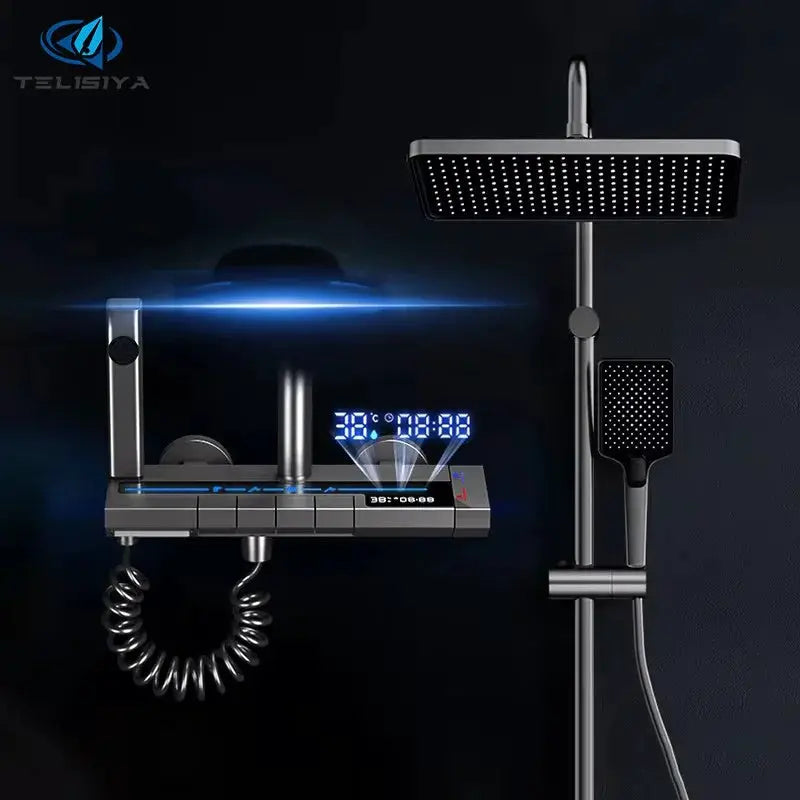 Shower System | Grey Finish | Digital Display | Wall-Mounted Aluminum from PriceLows™