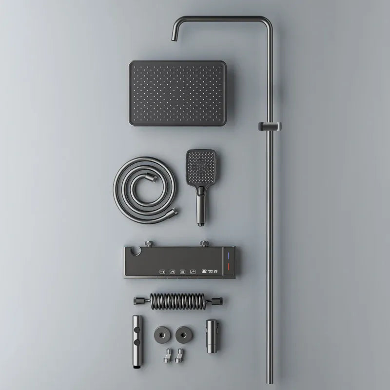 Modern Bathrooms Shower System Set Glass Panel Bathtub Rain LED Display Rainfall Shower Mixer Tap Thermostatic Faucet with Light from PriceLows™