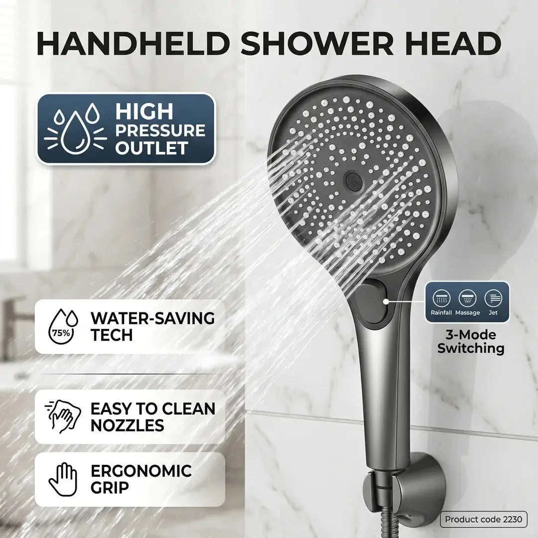 High Pressure Boost Handheld Shower Head, 3 Spray Modes Rainfall/Massage/Jet, G1/2 Universal Connection, Bathroom from PriceLows™