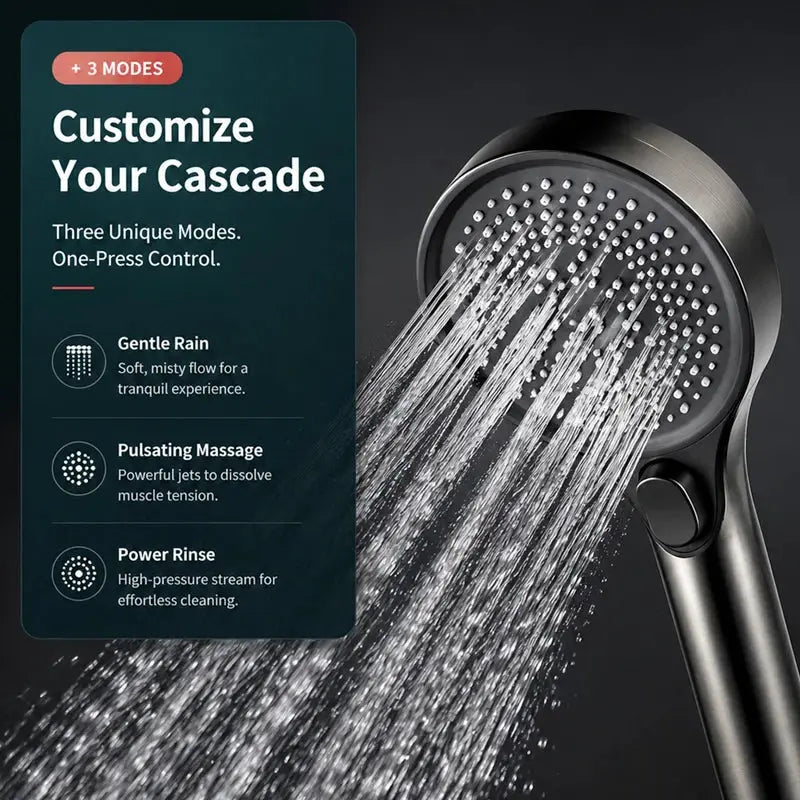 High Pressure Boost Handheld Shower Head, 3 Spray Modes Rainfall/Massage/Jet, G1/2 Universal Connection, Bathroom from PriceLows™