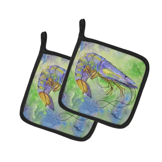 Pot Holder Set of 2 | Heat Resistant Quilted Hot Pads | 7.5 x 7.5 Inch | Shrimp