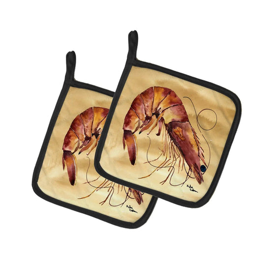 Pot Holder Set of 2 | Heat Resistant Quilted Hot Pads | 7.5 x 7.5 Inch | Shrimp Sandy Beach (Style 2)