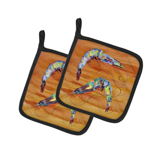 Pot Holder Set of 2 | Heat Resistant Quilted Hot Pads | 7.5 x 7.5 Inch | Shrimp Spicy Hot