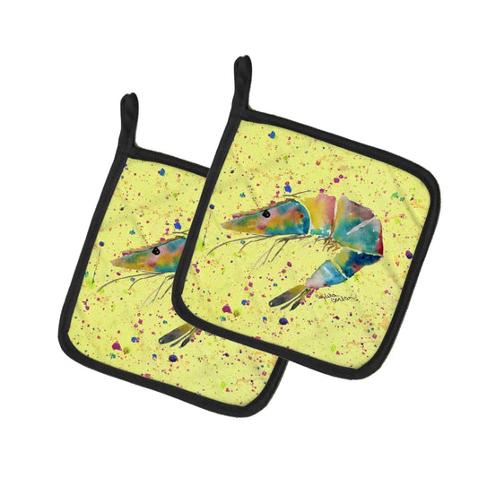 Pot Holder Set of 2 | Heat Resistant Quilted Hot Pads | 7.5 x 7.5 Inch | Shrimp (Style 2)