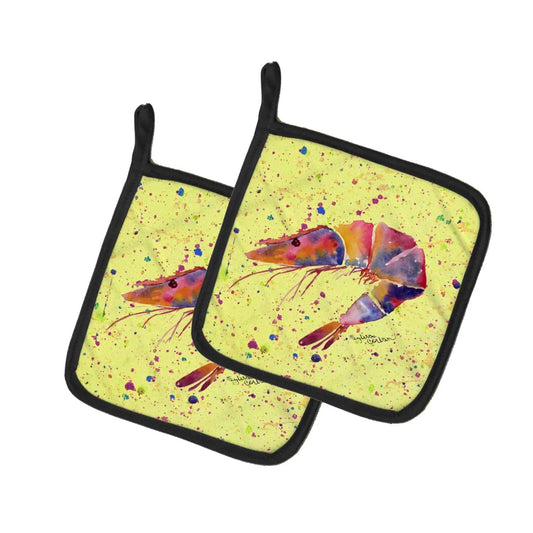 Pot Holder Set of 2 | Heat Resistant Quilted Hot Pads | 7.5 x 7.5 Inch | Shrimp (Style 3)