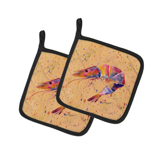 Pot Holder Set of 2 | Heat Resistant Quilted Hot Pads | 7.5 x 7.5 Inch | Shrimp (Style 4)