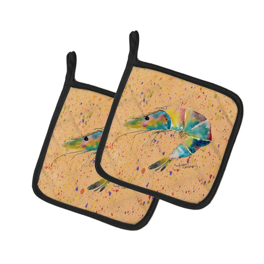 Pot Holder Set of 2 | Heat Resistant Quilted Hot Pads | 7.5 x 7.5 Inch | Shrimp (Style 5)