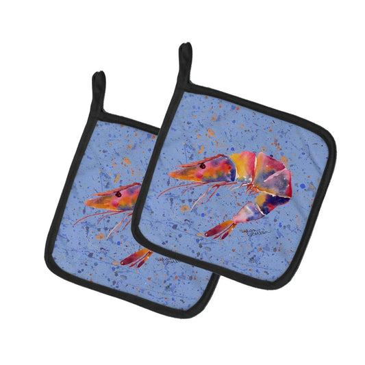 Pot Holder Set of 2 | Heat Resistant Quilted Hot Pads | 7.5 x 7.5 Inch | Shrimp (Style 6)