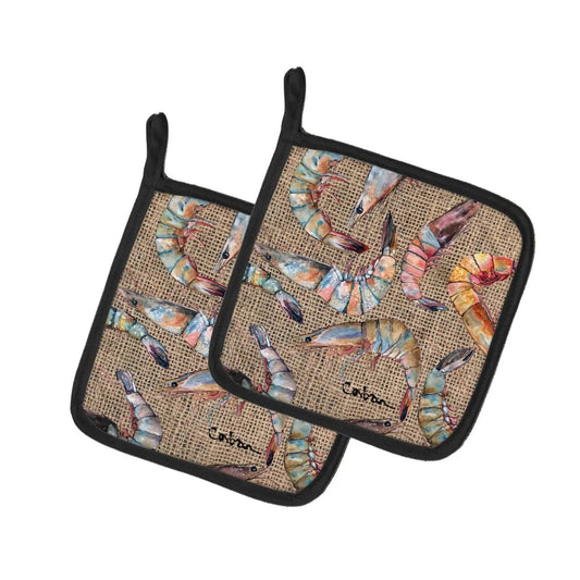 Pot Holder Set of 2 | Heat Resistant Quilted Hot Pads | 7.5 x 7.5 Inch | Shrimp (Style 7)