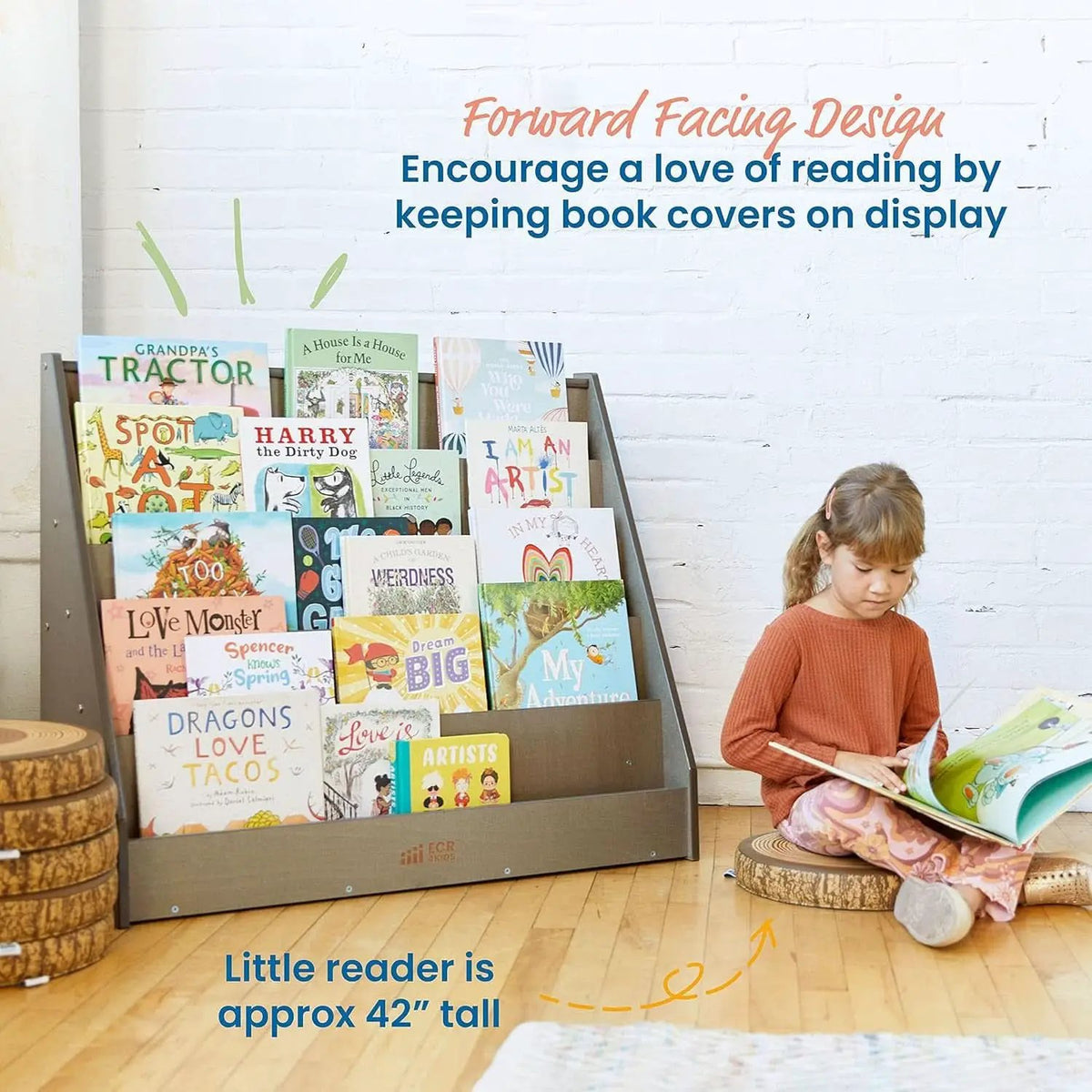 Single Sided Book Display Five Wide Slots Classroom Bookshelf Grey Wash from PriceLows™