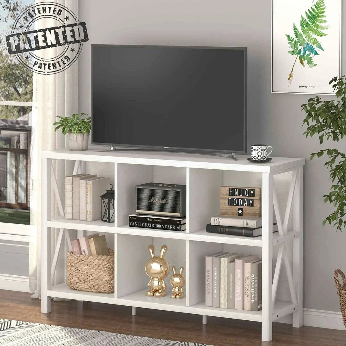 Six Cube Storage Organizer White Oak 47 Inch Bookshelf from PriceLows™