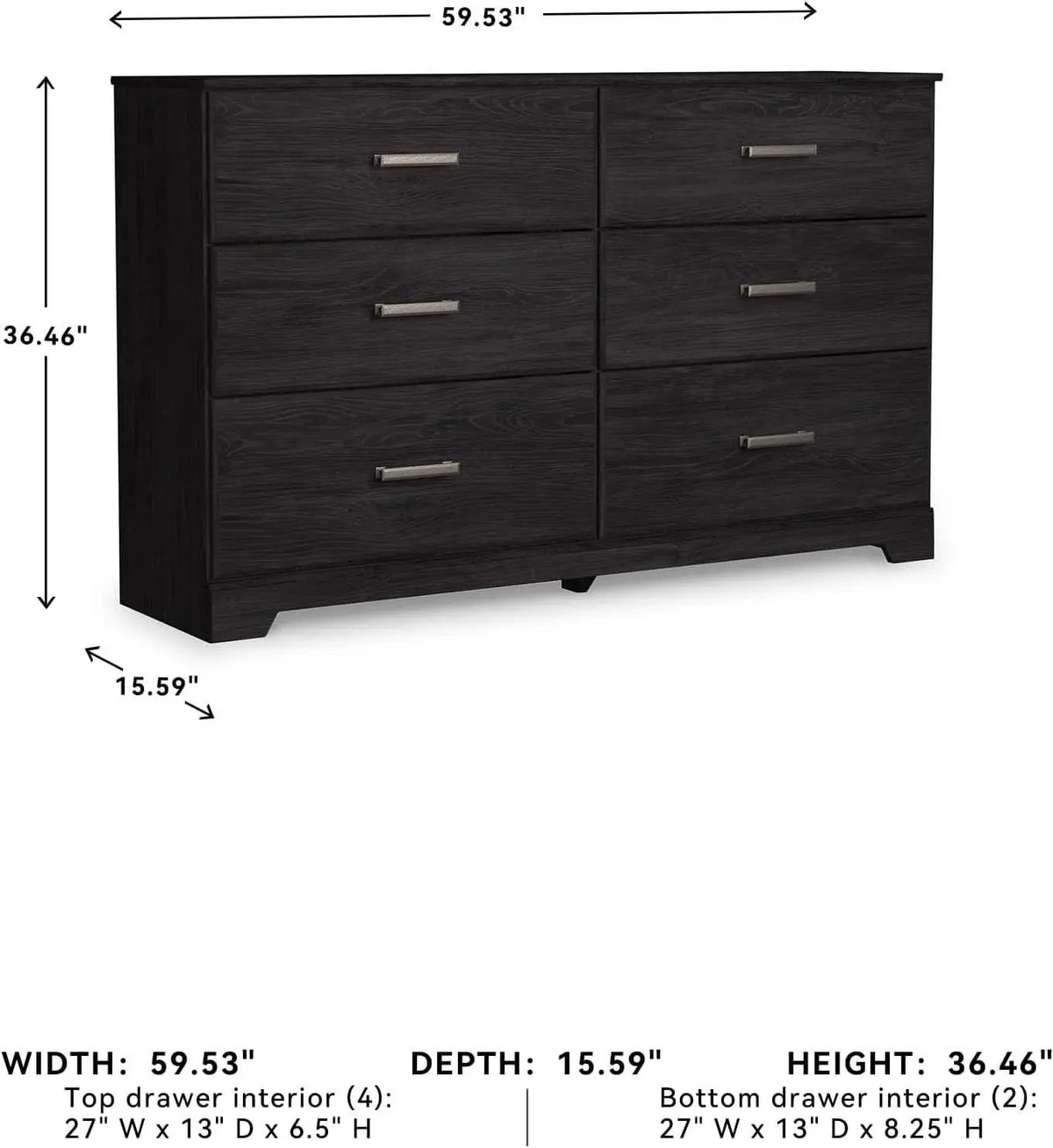 Six Drawer Dresser With Black Matte Engineered Wood from PriceLows™