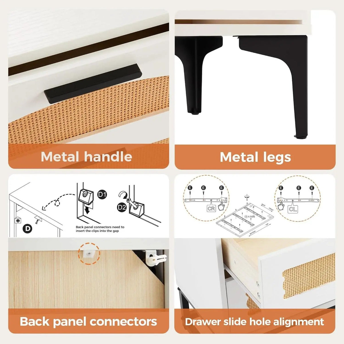 Six Drawer White Dresser With Industrial Steel Base from PriceLows™